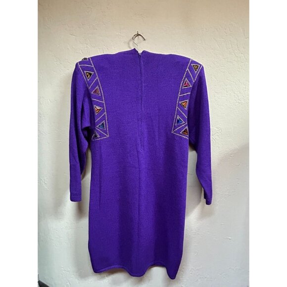 St. John by Marie Gray Mini Sheath Sweater Dress Knit Embellished Purple Size 8 - Picture 2 of 9